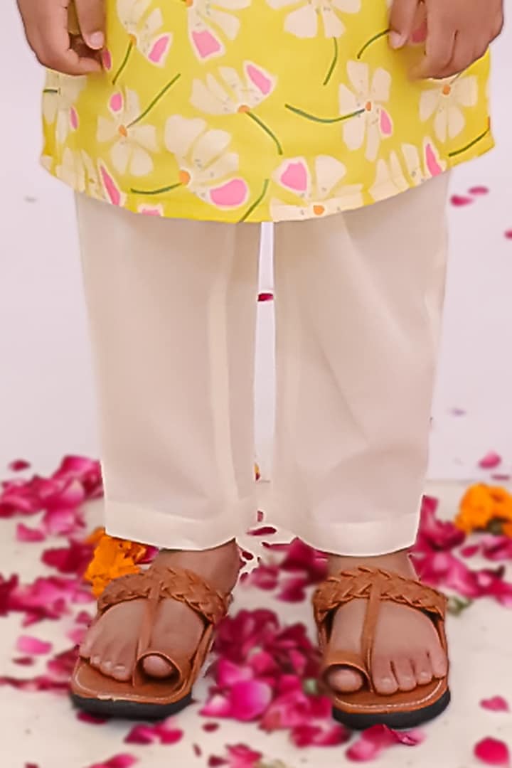 Mustard Yellow Silk Printed Kurta Set For Boys by Mudkid at Pernia's Pop Up Shop