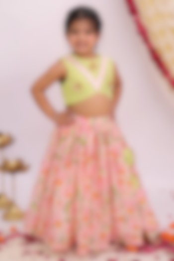 Multi-Colored Silk Printed Lehenga Set For Girls by Mudkid at Pernia's Pop Up Shop