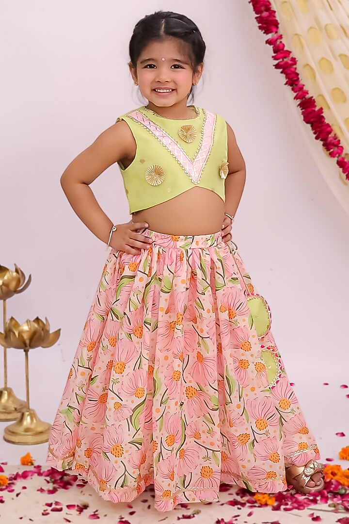 Multi-Colored Silk Printed Lehenga Set For Girls by Mudkid at Pernia's Pop Up Shop