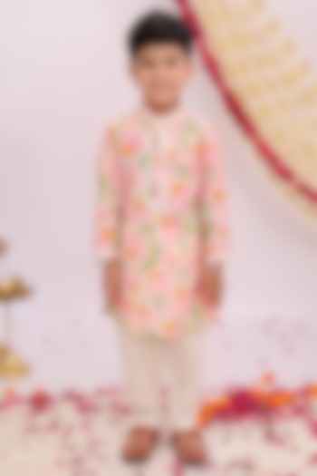 Multi-Colored Silk Printed Kurta Set For Boys by Mudkid at Pernia's Pop Up Shop