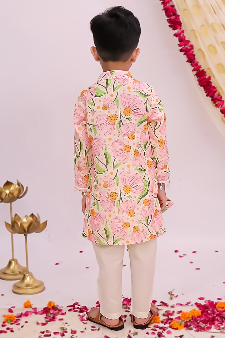 Multi-Colored Silk Printed Kurta Set For Boys by Mudkid at Pernia's Pop Up Shop