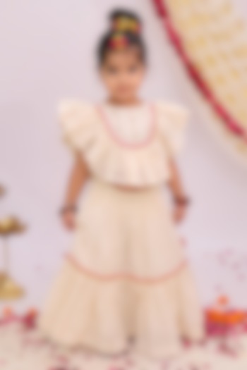 Off-White Cotton Floral Printed Lehenga Set For Girls by Mudkid at Pernia's Pop Up Shop