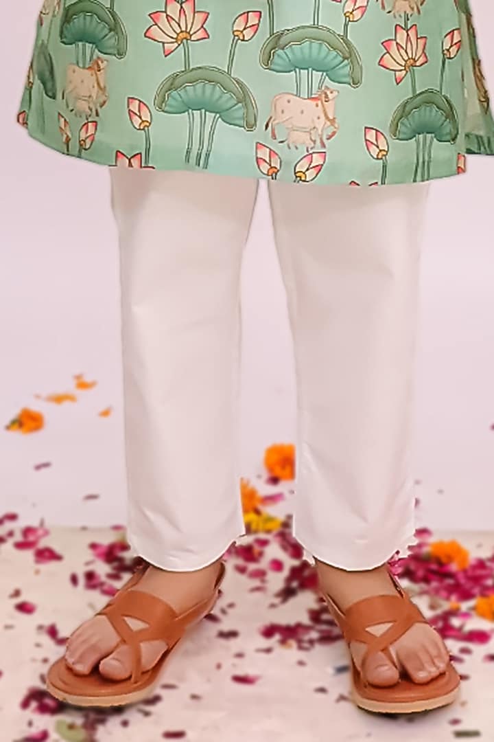 Greenish Blue Silk Floral Printed Kurta Set For Boys by Mudkid at Pernia's Pop Up Shop