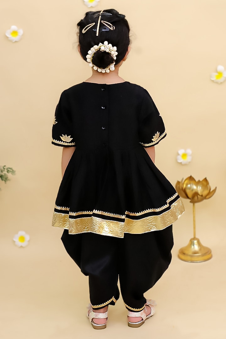 Black Cotton Silk Embroidered Anarkali Set For Girls by Mudkid at Pernia's Pop Up Shop