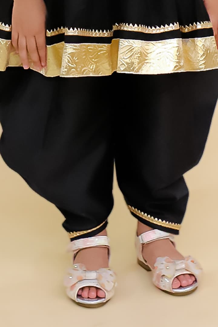 Black Cotton Silk Embroidered Anarkali Set For Girls by Mudkid at Pernia's Pop Up Shop