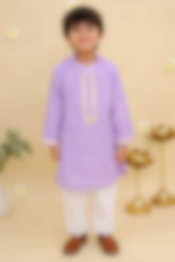 Purple Cotton Embroidered Kurta Set For Boys by Mudkid at Pernia's Pop Up Shop