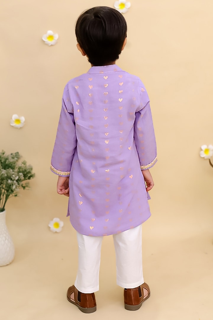 Purple Cotton Embroidered Kurta Set For Boys by Mudkid at Pernia's Pop Up Shop