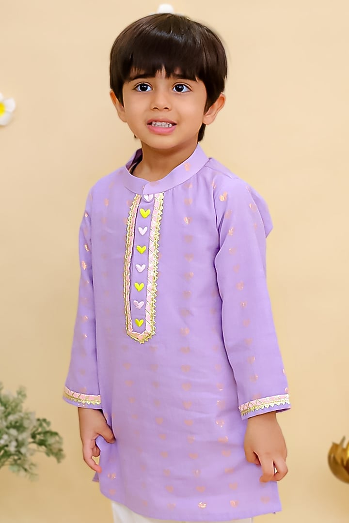 Purple Cotton Embroidered Kurta Set For Boys by Mudkid at Pernia's Pop Up Shop