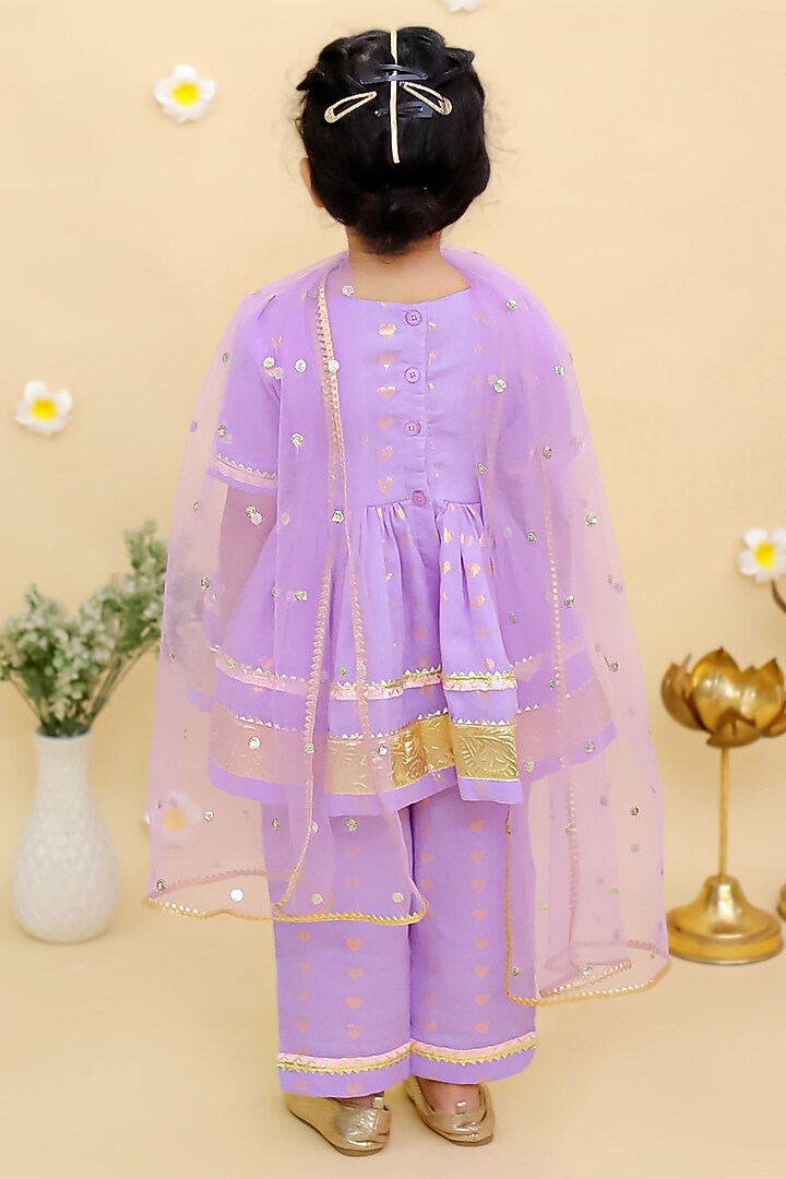 Purple Cotton Embroidered Kurta Set For Girls by Mudkid at Pernia's Pop Up Shop