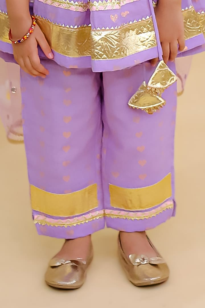 Purple Cotton Embroidered Kurta Set For Girls by Mudkid at Pernia's Pop Up Shop