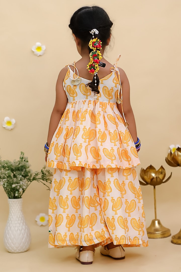 Yellow Cotton Printed Kurta Set For Girls by Mudkid at Pernia's Pop Up Shop