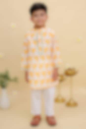 Yellow Cotton Printed Kurta Set For Boys by Mudkid at Pernia's Pop Up Shop