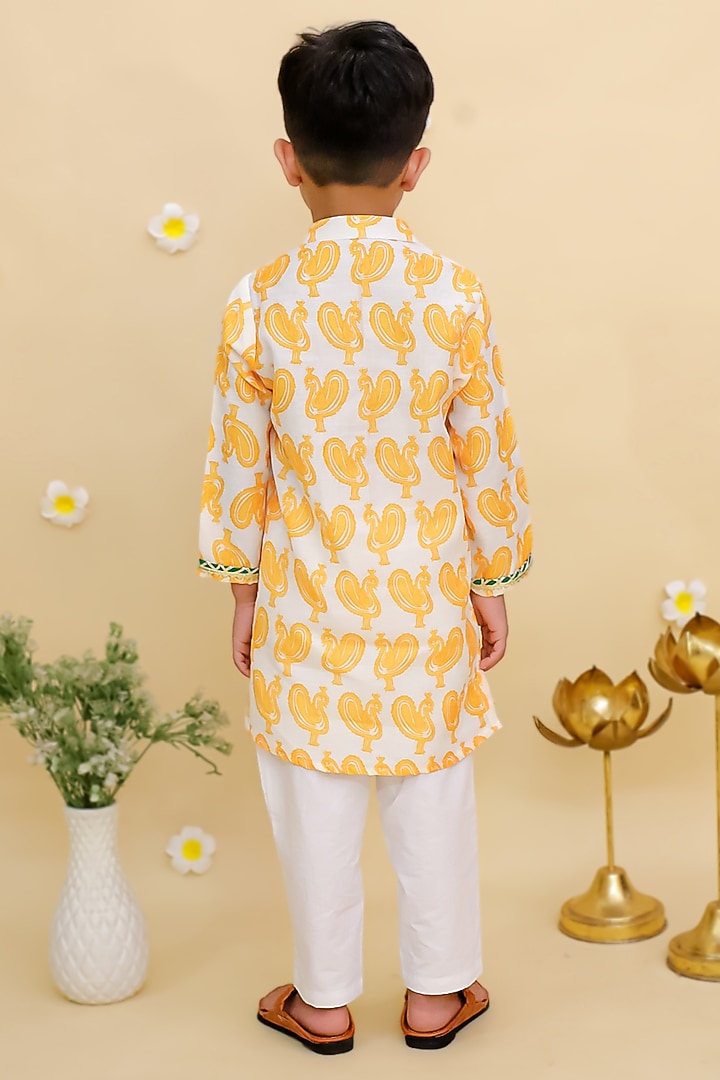 Yellow Cotton Printed Kurta Set For Boys by Mudkid at Pernia's Pop Up Shop