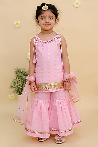Pink Cotton Sharara Set For Girls by Mudkid