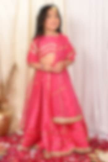 Hot Pink Raw Silk Embroidered Lehenga Set by Mudkid at Pernia's Pop Up Shop