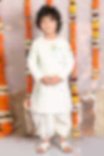 Cream Cotton Dhoti Set For Boys by Mudkid at Pernia's Pop Up Shop
