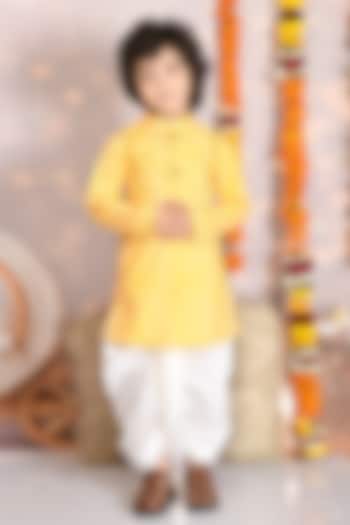 White Cotton Dhoti Set For Boys by Mudkid at Pernia's Pop Up Shop