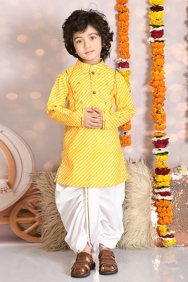 White Cotton Dhoti Set For Boys by Mudkid at Pernia's Pop Up Shop