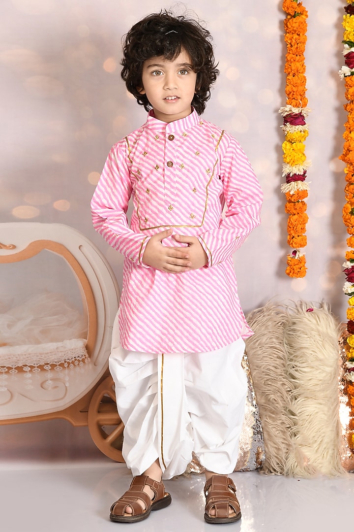 White Cotton Dhoti Set For Boys by Mudkid at Pernia's Pop Up Shop