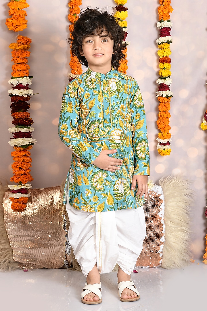 White Cotton Dhoti Set For Boys by Mudkid at Pernia's Pop Up Shop