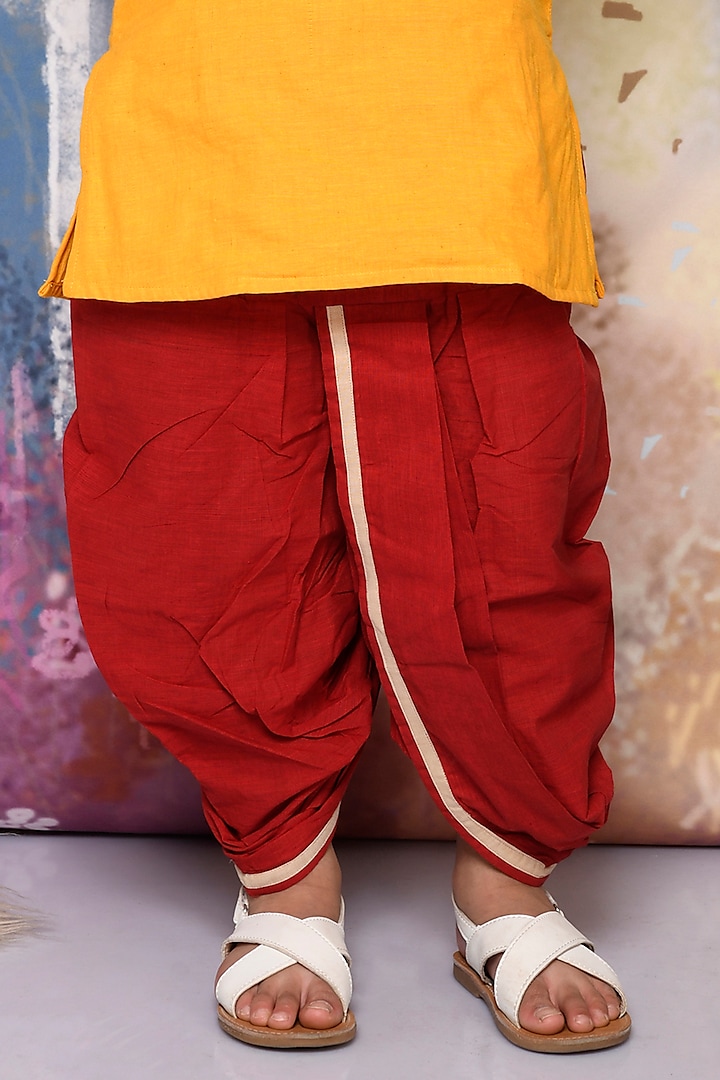 Maroon Cotton Dhoti Set For Boys by Mudkid at Pernia's Pop Up Shop
