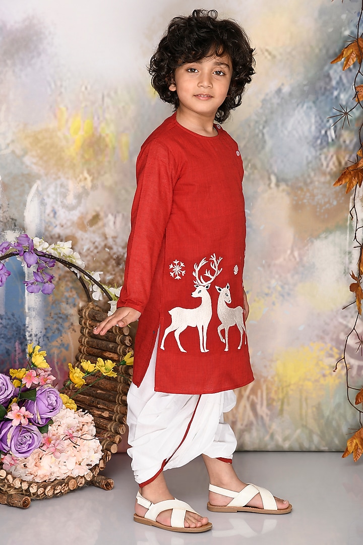 White Cotton Dhoti Set For Boys by Mudkid at Pernia's Pop Up Shop