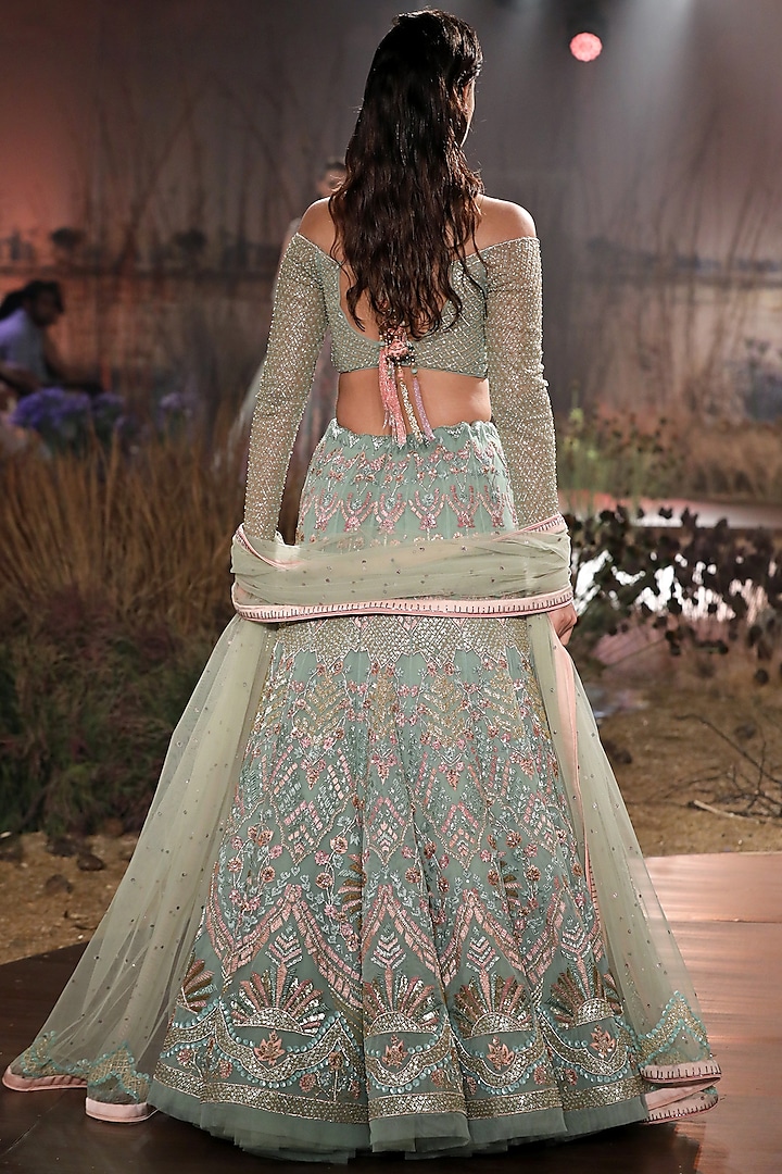 Pastel green bridal on sale lehenga