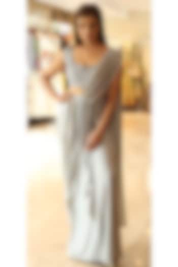 Grey Draped Saree Set by Mynah Designs By Reynu Tandon