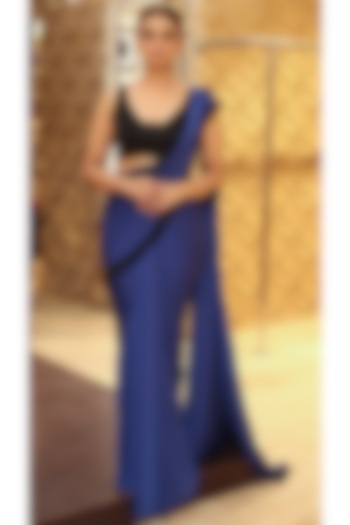 Blue & Black Draped Saree Set by Mynah Designs By Reynu Tandon