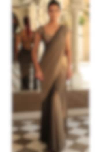 Brown Draped Saree Set by Mynah Designs By Reynu Tandon