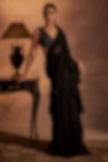 Black Georgette Draped Saree Set by Mynah Designs By Reynu Tandon