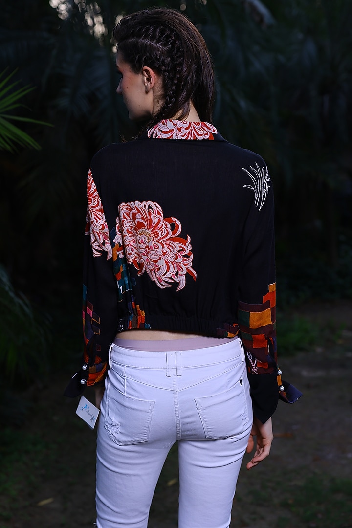 Black Printed Top by Mynah Designs By Reynu Tandon at Pernia's Pop Up Shop