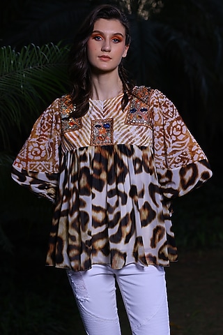 Multi-Colored Printed & Patchwork Top by Mynah Designs By Reynu Tandon