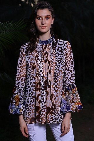Multi-Colored Printed Pintucked Top by Mynah Designs By Reynu Tandon