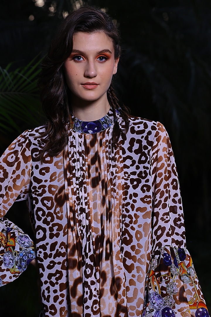 Multi-Colored Printed Pintucked Top by Mynah Designs By Reynu Tandon at Pernia's Pop Up Shop