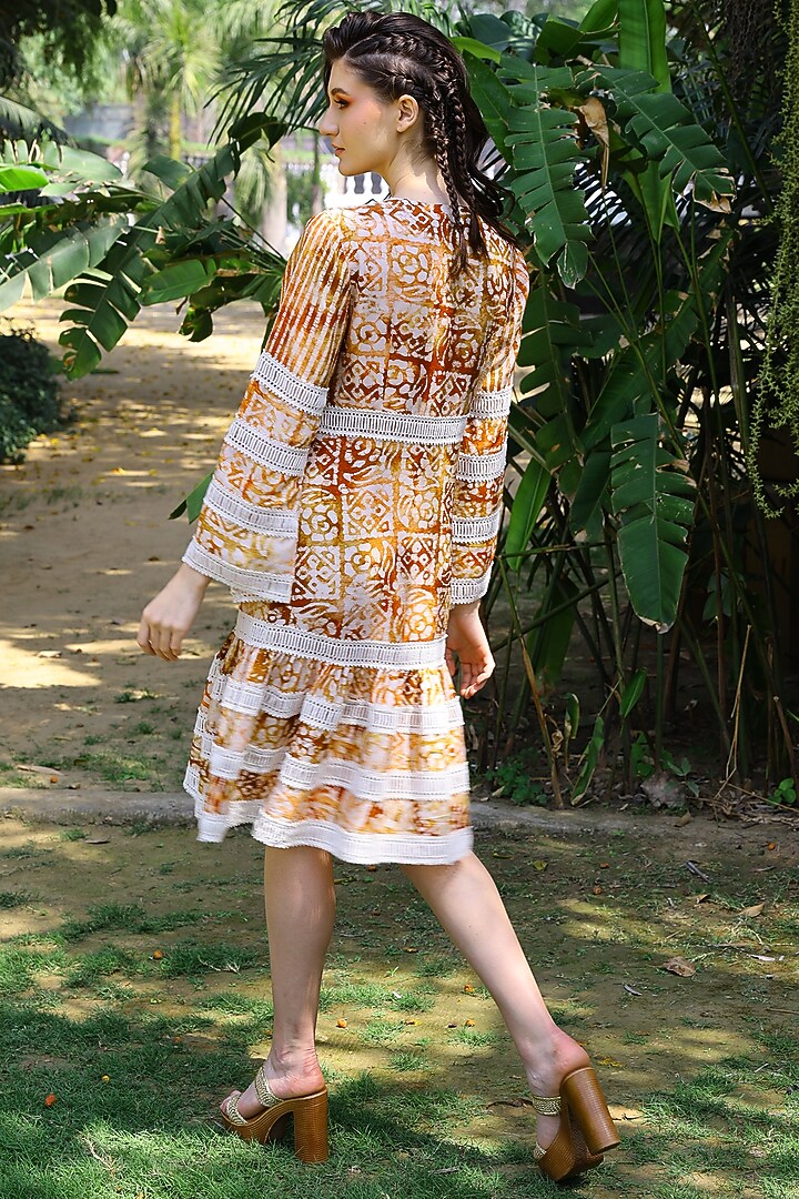 Ivory & Brown Printed Vacation Dress by Mynah Designs By Reynu Tandon at Pernia's Pop Up Shop