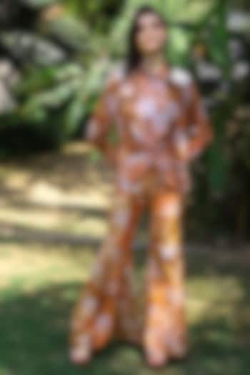 Brown & Peach Tie-Dyed Flare Bell Bottoms by Mynah Designs By Reynu Tandon
