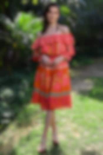 Fuchsia & Orange Printed Dress by Mynah Designs By Reynu Tandon