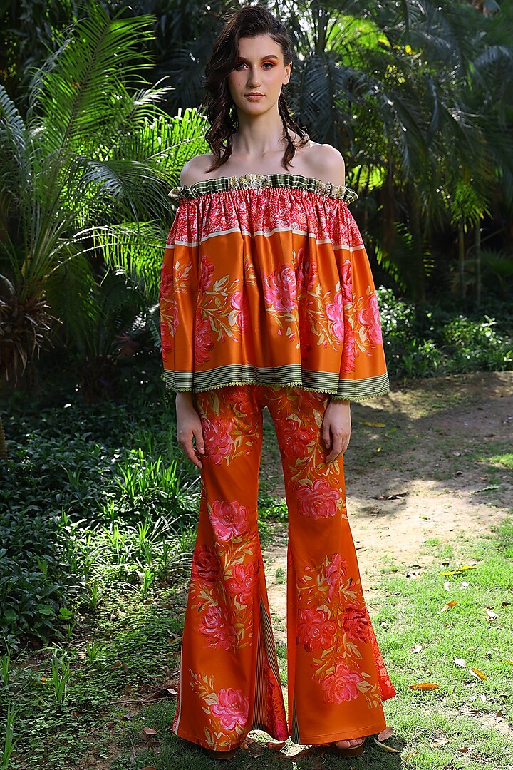 Fuchsia & Orange Printed Top by Mynah Designs By Reynu Tandon