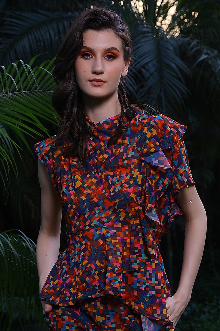 Multi-Colored Printed Top by Mynah Designs By Reynu Tandon at Pernia's Pop Up Shop
