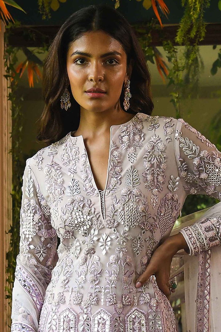 Calla Pink Viscose Georgette Bridal Sharara Set by Mynah Designs By Reynu Tandon at Pernia's Pop Up Shop