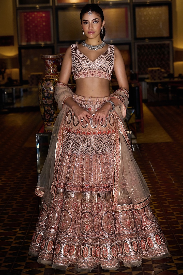 Pink Sequins Embroidered Lehenga Set by Mynah Designs By Reynu Tandon