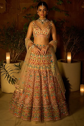 Multi-Colored Embellished Lehenga Set by Mynah Designs By Reynu Tandon