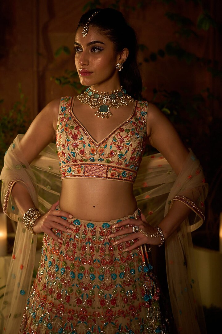 Multi-Colored Embellished Bridal Lehenga Set by Mynah Designs By Reynu Tandon at Pernia's Pop Up Shop