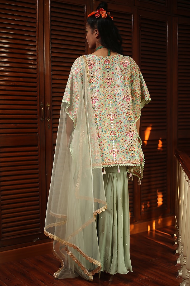 Pista Green Georgette Gharara Set by Mynah Designs By Reynu Tandon at Pernia's Pop Up Shop