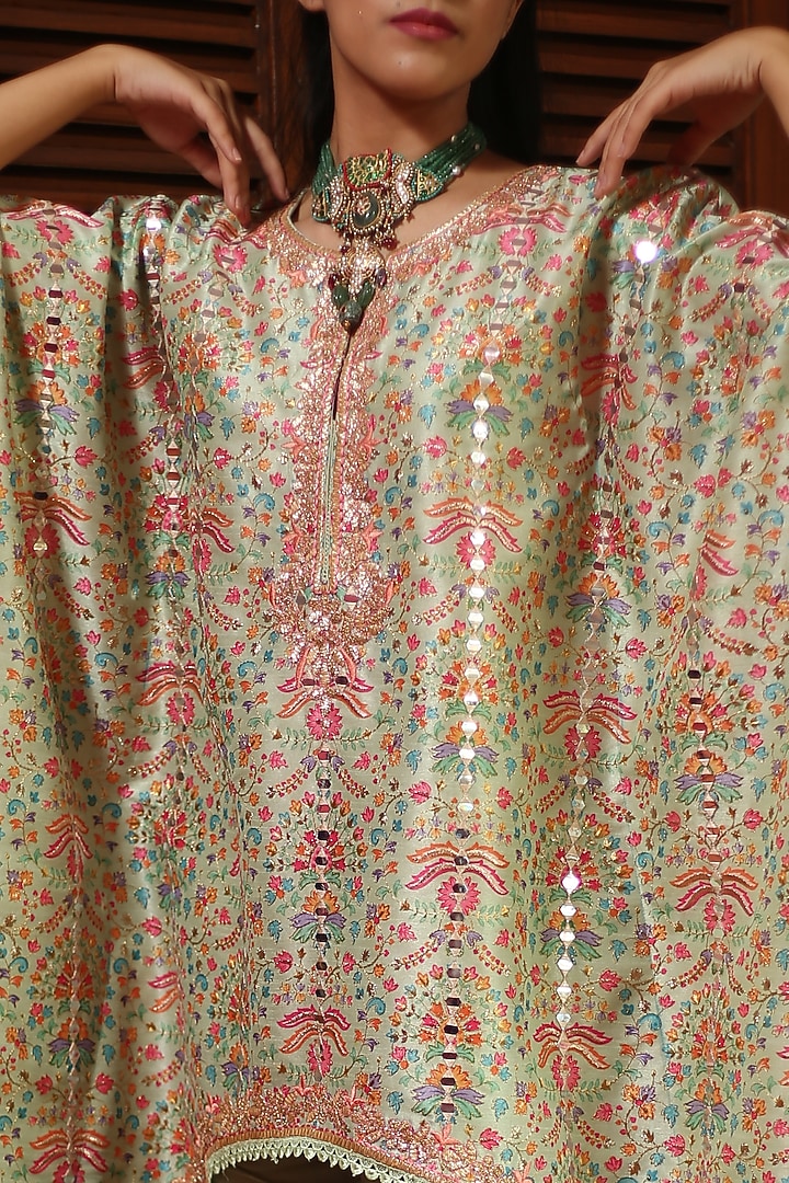 Pista Green Chanderi Gharara Set by Mynah Designs By Reynu Tandon at Pernia's Pop Up Shop