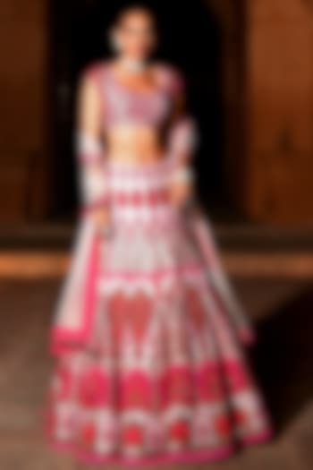 Gulabi Embroidered & Foil Printed Bridal Lehenga Set by Mynah Designs By Reynu Tandon at Pernia's Pop Up Shop
