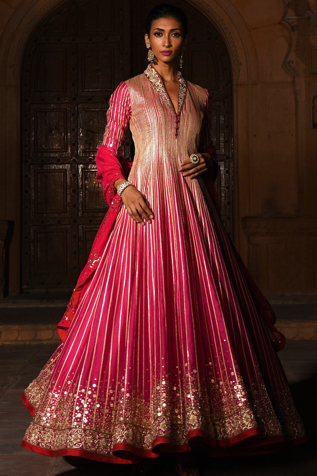 Fuchsia Embroidered Bridal Anarkali Set by Mynah Designs By Reynu Tandon at Pernia's Pop Up Shop