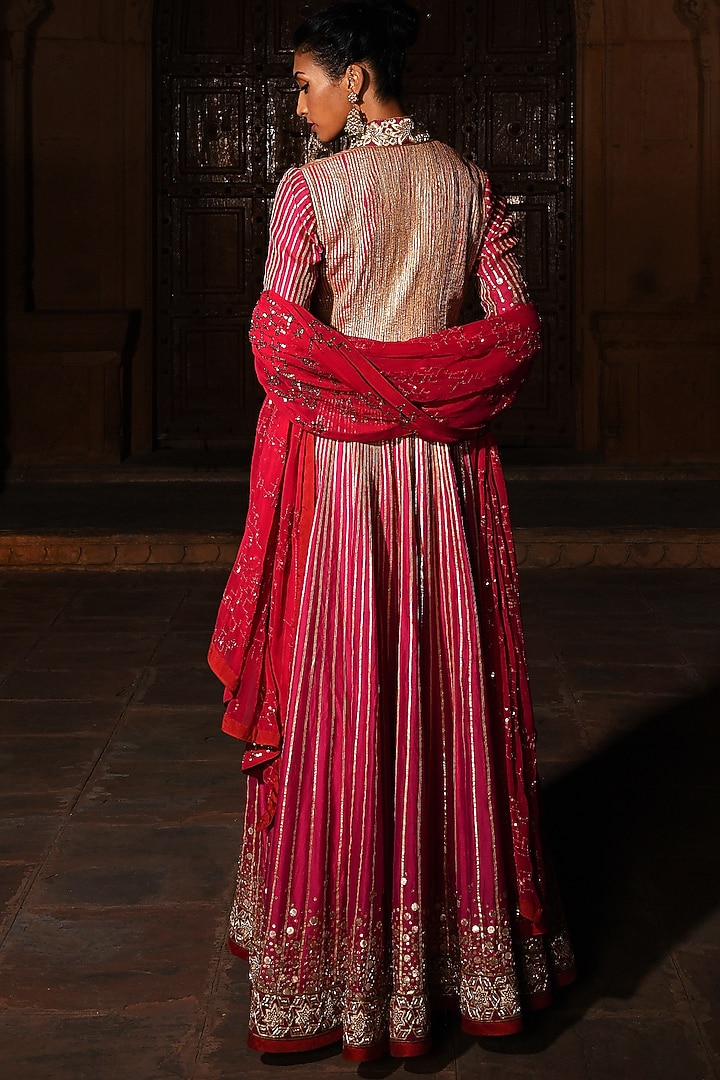 Fuchsia Embroidered Bridal Anarkali Set by Mynah Designs By Reynu Tandon at Pernia's Pop Up Shop