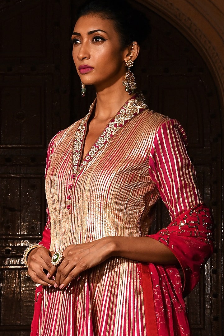 Fuchsia Embroidered Bridal Anarkali Set by Mynah Designs By Reynu Tandon at Pernia's Pop Up Shop